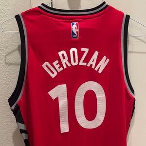 adidas Red Basketball Jersey with White Accents Raptors #10 DeRozan